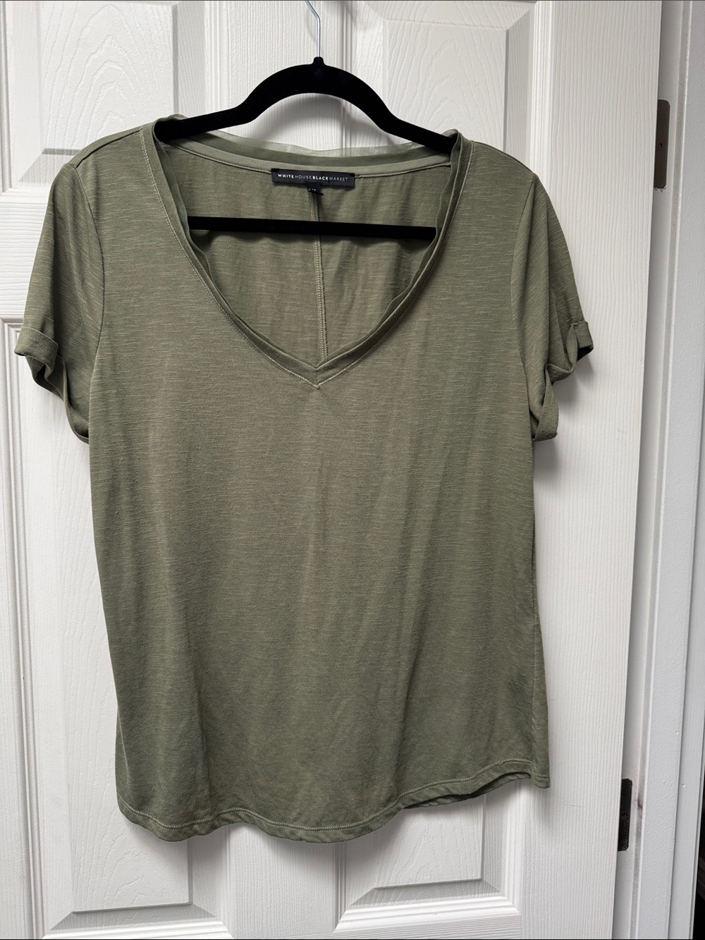 White House Black Market Olive V-Neck Short Sleeve Tee